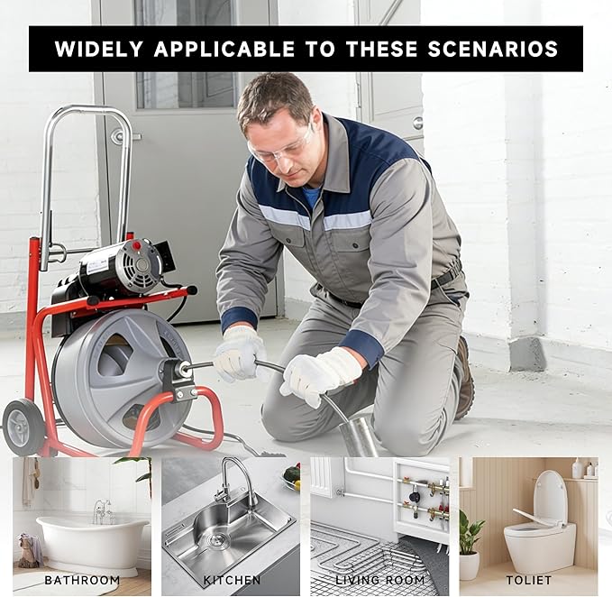 10-Piece Drain Cleaning Kit, Clog Removal Set with Heavy-Duty Plunger, Auger Snake, Wrench & Tools for 5/16-inch to 3/4-inch Drain Snake Cable – for Sink, Toilet, Shower & Drainpipes