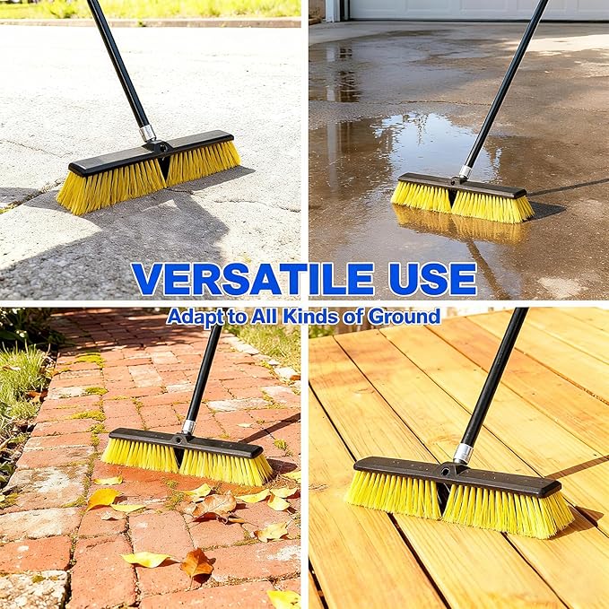 18 Inches Push Broom Outdoor- Heavy Duty Broom with 63" Long Handle,for Cleaning Outdoor or Indoor Tile, Garage, Floor, Deck