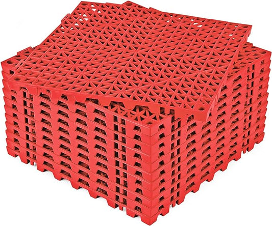 ToLanbbt Modular Interlocking Cushion 12P 11.8" x 11.8" Interlocking Rubber Floor Drain Holes Non-Slip Splicing Drainage Mats for Deck, Shower, Kitchen, Drain Pool, Sauna Bath, Indoor Outdoor (Red)