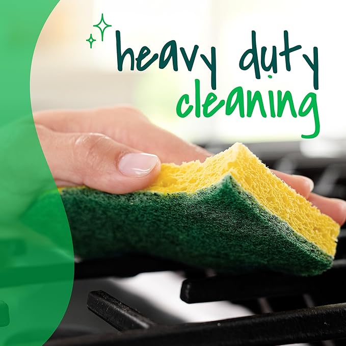 Scotch-Brite Heavy Duty Scrub Sponge, 24 Kitchen Sponges Designed for Tough Messes in the Kitchen that Last 3X Longer*, Best for Cast Iron Skillets and Outdoor Grills, Flexible, Durable, and Strong