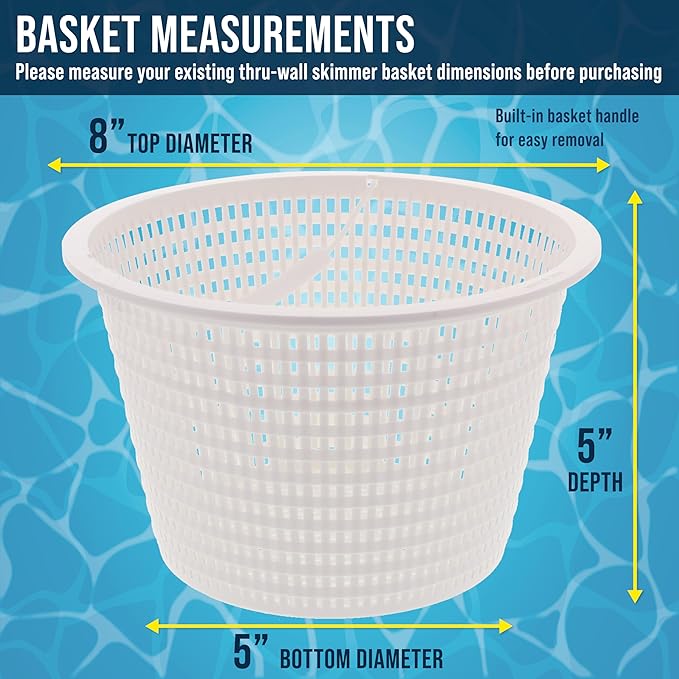 U.S. Pool Supply Swimming Pool Plastic Skimmer Replacement Basket (Set of 2) - Skimmer Basket for Inground Pool, Skim Filter Remove Leaves and Debris - 8" Top, 5.5" Bottom, 5" Deep - Not Weighted