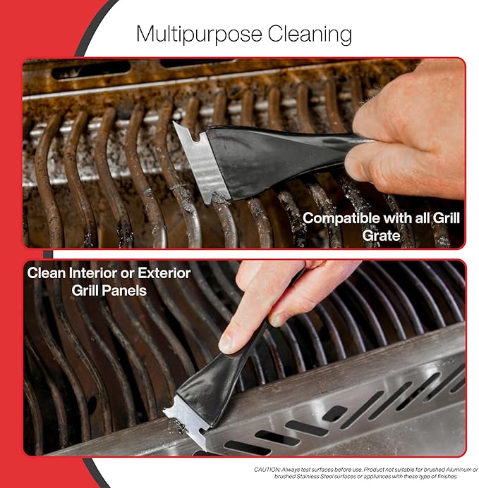 BBQ Grill Scraper, Stainless Steel Blade, Ergonomic Handle - BBQ Cleaning Tool for Gas, Infrared, Charcoal, Porcelain Grills, Outdoor Grill Accessories with Hanging Loop