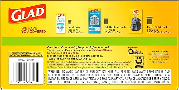 Glad ForceFlex Tall Kitchen Drawstring Trash Bags,13 Gal,Gain Original,80 Ct (Package May Vary),(Pack of 3)