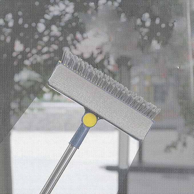 2-in-1 Window Screen Cleaning Brush, Double-Sided Mesh Cleaner Tool for Screens, Patio, Porch, Door and Window, Dry & Wet Use, Small Handheld Screen Brush for Dust and Grime (Blue & Gray)