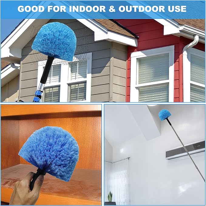 2 Pack Blue Twist-On Cobweb Duster Head Brush - Efficient Indoor & Outdoor Spider Web Cleaning Solution - Fits Standard Acme Threaded Poles - Durable & Versatile Spider Web Corner Cleaner Head Only