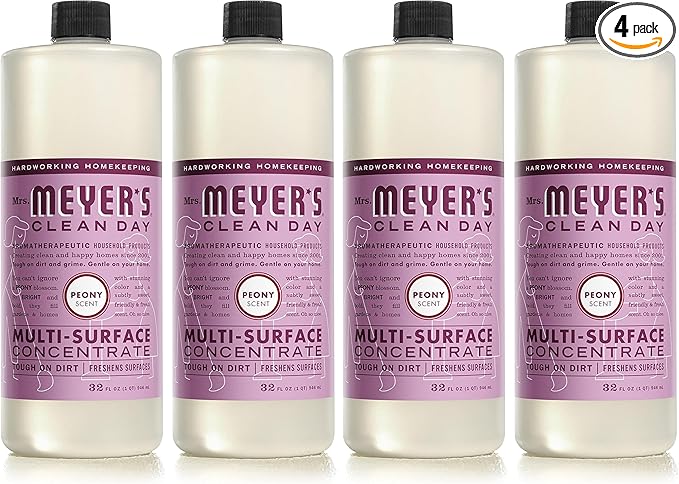 Mrs. MEYER'S CLEAN DAY Multi-Surface Cleaner Concentrate,Use to Clean Floors,Tile,Counters,Peony,32 fl. oz,(Pack of 4)