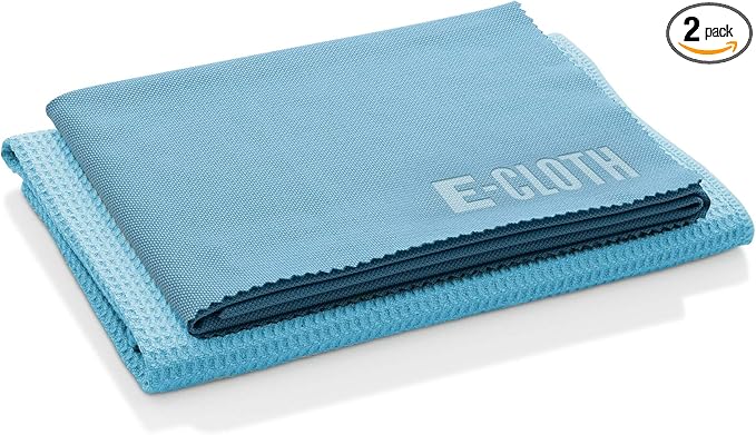 E-Cloth Microfiber Window Cleaning Cloth Kit - Glass Cleaning Cloth for Windows, Mirrors, Cars, Lenses, Eyeglasses, & More, Streak Free Clean, Machine Washable Reusable Towel - Alaskan Blue