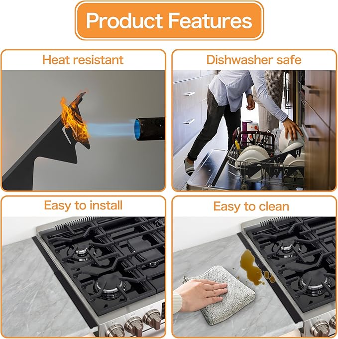 Stove Gap Covers Stainless Steel (2 Pack),Stove Gap Filler,Range Trim Kit,Oven Gap Filler,Heat Resistant and Easy Retractable Length 13.8" to 27.5",Width 0.79",Black