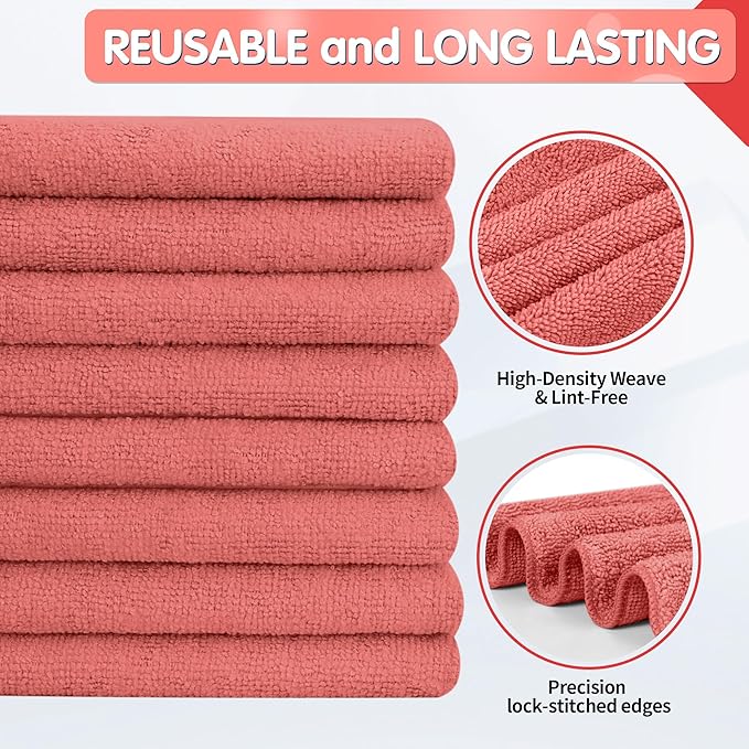 FIXSMITH Red Microfiber Cleaning Cloth -Pack of 12, Highly Absorbent Cleaning Rags, 16"X12" All Purpose Cleaning Towels for Housekeeping, Kitchen, Car, Lint Free and Reusable Microfiber Towels