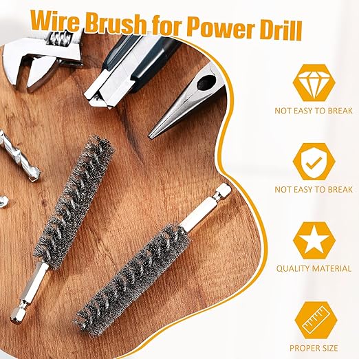Geiserailie Bore Brush Bristles Wire Brush for Power Drill Cleaning Wire with Hex Shank Handle for Power Drill Cleaning(10 Pieces,Stainless Steel)