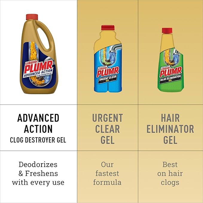 Liquid-Plumr Advanced Action Clog Destroyer Gel, Removes Multiple Types of Clogs including Hair, Deodorizes and Freshens, Safe for All Septic Systems and Pipes, 2 Bottles, 32 fl. oz. Bottle