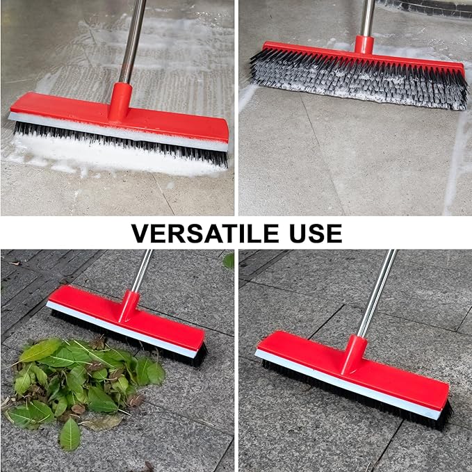 15.7 Inch Floor Scrub Brush Removable Stainless Steel Handle 2 in 1 Scrape Brush Stiff Bristle Shower Scrubber for Cleaning Patio Bathroom Garage Kitchen Wall Deck Tub Tile 52.4 inch Tall