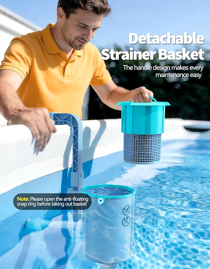BluSwim 2026 Above Ground Pool Surface Skimmer Come with 3 Filter Socks, Enhanced Structure & Thickened Brackets Wall Mount Pool Skimmer, Floating Top Skimmers - Auto Skimming Surface Debris - Green