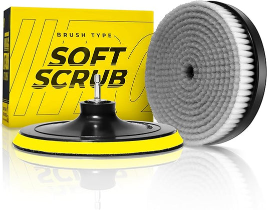 VViViD Drill Backing Plate + Power Scrub Brush Attachment, 150mm Diameter Large Surface Area, Soft Bristles