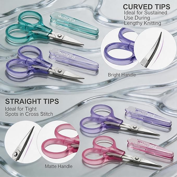 PAFASON Small Travel Embroidery Scissors Set Curved Straight Tip All Purpose for Quilting Sewing Knitting Crafting Cross Stitch Crochet Thread Yarn Paper Fabric Detail Multipurpose Cutting Safety Case