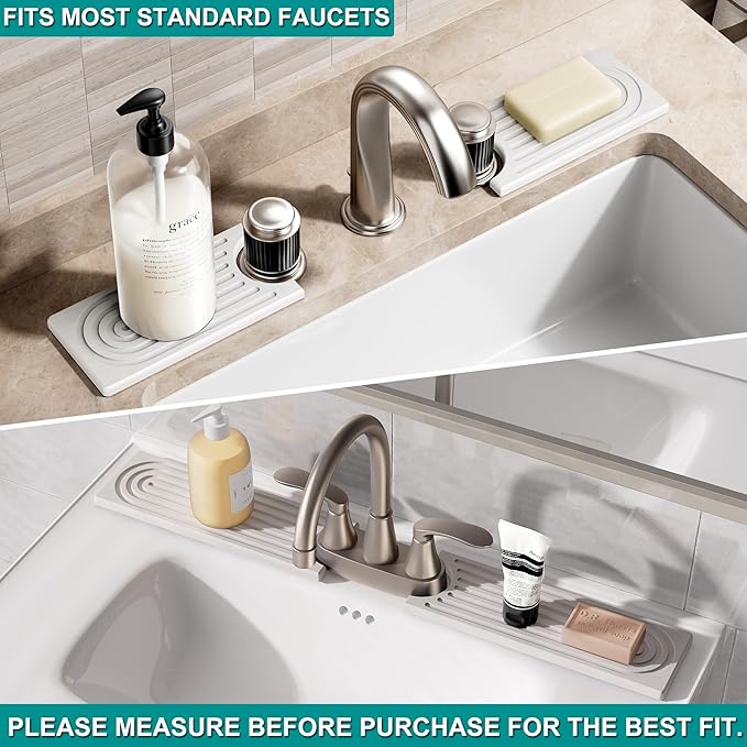 Stone Faucet Mat for Kitchen Sink - Quick Dry Diatomite Sink Splash Guard, Prevents Moisture Buildup & Water Stains, Water Absorbing Stone Tray for Bathroom Countertop (White, 20" x 4")