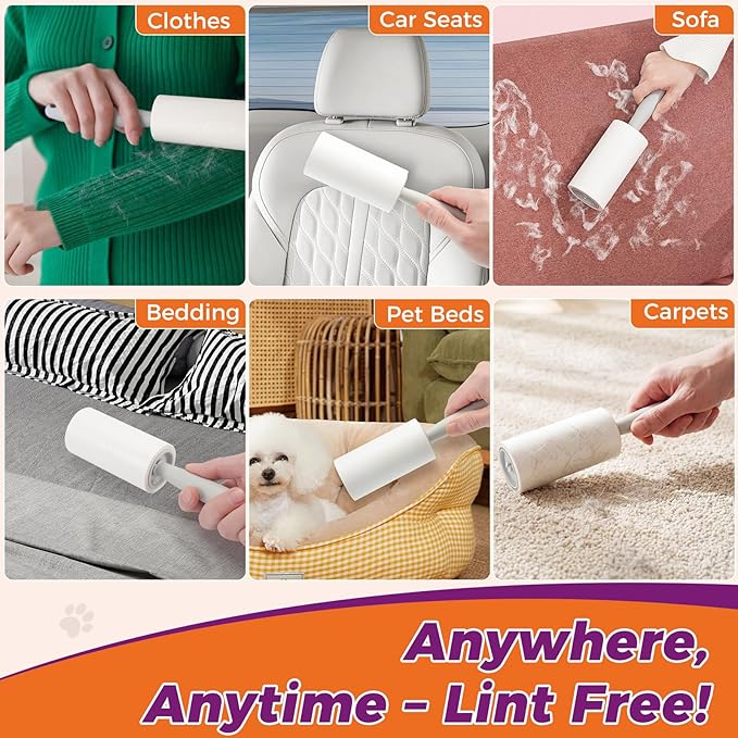 Extra Sticky Lint Rollers for Pet Hair, Easy Tear Lint Remover for Dog Cat Hair, Clothes, Multipurpose Lint Roller for Furniture Couch Carpet Car Seat (6 pcs - 600 Sheets)