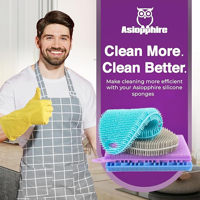 Silicone Sponges for Dishes - 4 Pack Dual-Sided Dish Scrubber - Food Grade, BPA Free Silicone Sponge & Housecleaning