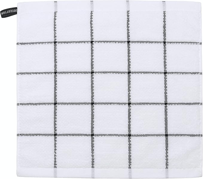 Cotton Dish Towels for Kitchen, Thick Terry Dish Rags 6 Pack, Absorben Dish Cloths for Washing Dishes,13 x 13 in, Soft Kitchen Washcloths Hand Towels (Black Grid)