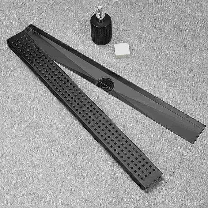 SaniteModar Linear Shower Drain, Matte Black Shower Drain 48 inch with Removable Grate,Brushed 304 Stainless Steel Shower Drain Include Hair Strainer,Adjustable Leveling Feet…