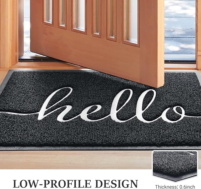 Door Mat (32"x20",Black), Welcome Mat Low Profile Front Doormat Indoor Outdoor Door Non Slip Rugs for Entryway, Patio, High Traffic Areas