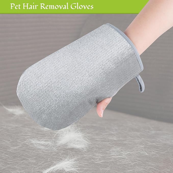 Rubber Broom Carpet Rake for Pet Hair Remover, Fur Remover Broom with Squeegee, Portable Detailing Lint Remover Brush, Pet Hair Removal Tool for Fluff Carpet, Hardwood Floor, Tile, Window (grey&green)