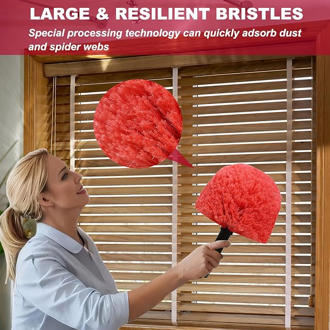 2 Pack Twist-On Cobweb Duster Head Brush - Indoor & Outdoor Spider Web Cleaning Solution - Fits Standard Acme Threaded Poles - Durable & Versatile Spider Web Corner Cleaner Head Only - Red