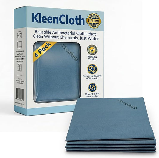 Reusable Antibacterial Cleaning Cloths – Removes 99.99% of Bacteria with Just Water | Silver-Embedded, Chemical, Odor, Streak & Scratch-Free for All Surfaces | 4 Pack
