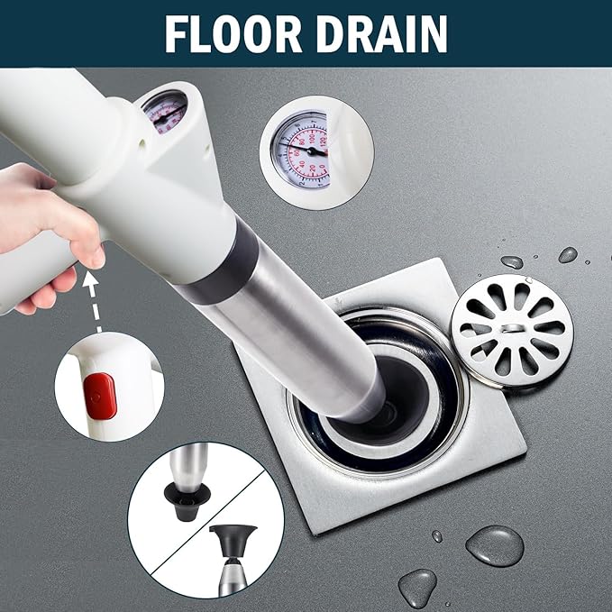 Heavy Duty Toilet Plunger - High Pressure Plunge Blaster for Clogged Drains, Bathroom & Sink