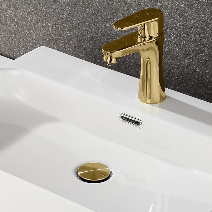 Pop up Bahtroom Sink Drain with Overflow, Brushed Gold Vessel Sink Drain for Bathroom Assembly, Anti Clogging Bathroom Sink Stopper, Suit for 1 3/4 Hole