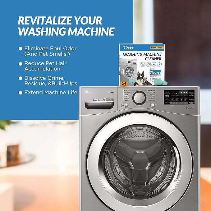 Washing Machine Cleaner Tablets | 24 Count 1-Year Supply | Formulated for Pet Owners | Pet-Friendly Deep Descaler | HE, Top & Front Load | Septic Safe & Eco-Friendly | Eliminates Odor & Residue