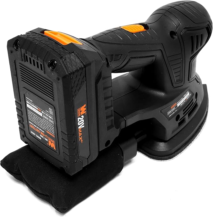 WEN Cordless Palm Sander with 20V Max 2.0 Ah Lithium-Ion Battery and Charger (20401) Black