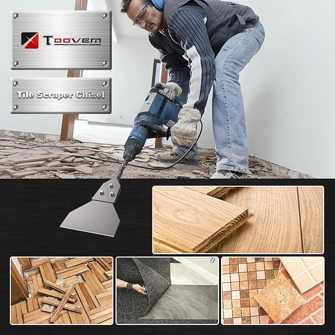 SDS Plus Floor Scraper, TOOVEM 4 Inch Wide Tile Thinset Scaling Chisel, Adhesives Remover Tool Chisel Bit for SDS Plus Rotary Hammer Drill