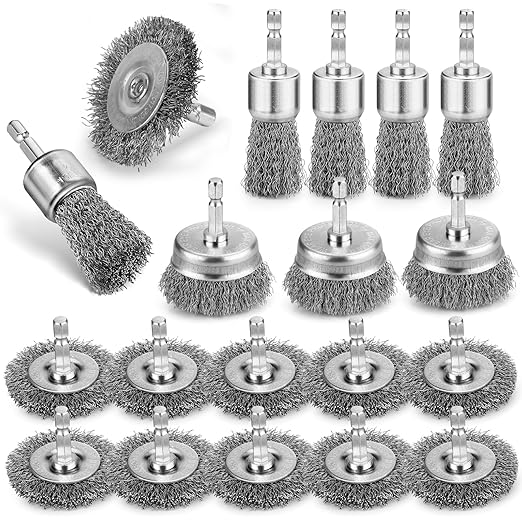 19Pcs Professional Wire Wheel Brush, Carbon Steel Wire Cup Brush for Drill, Wire Brush for Cleaning Rust, Brush Drill Attachments with 1/4 Inch Hex Shank
