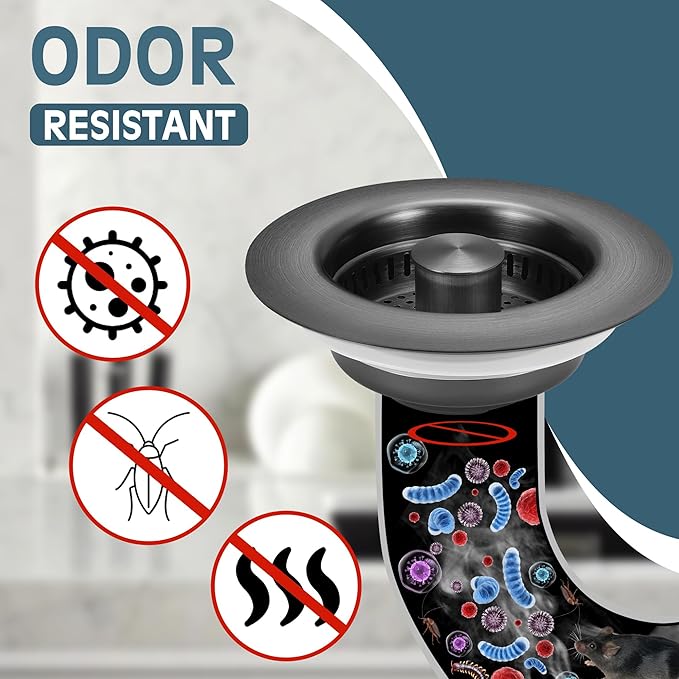 Kitchen Sink Drain Strainer 3 Pack, 304 Stainless Steel Pop Up Sink Stopper, Anti-Clogging Sink Drain Strainer for US Standard Kitchen Drain (Gunmetal Gray)