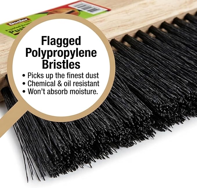 Black Indoor Push Broom Head – Heavy Duty Hardwood Block – Polypropylene Bristles – Deck Scrub Brush – Two Threaded Handle Holes for Better Assist (14")