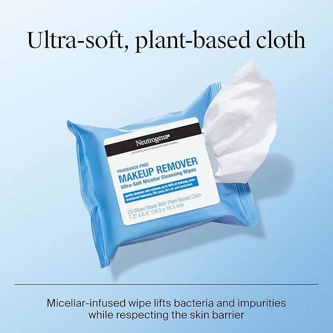 Neutrogena Fragrance-Free Makeup Remover Wipes Singles, Individually Wrapped Face Towelettes, Gently Remove Dirt, Oil, Waterproof Mascara & Makeup, Alcohol-Free Daily Face Wipes, 20 ct (Pack of 12)