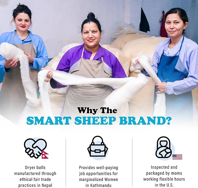 Smart Sheep Wool Dryer Balls - 6-Pack - XL Premium Natural Fabric Softener Award-Winning - Wool Balls Replaces Dryer Sheets - Wool Balls for Dryer - Laundry Balls for Dryer