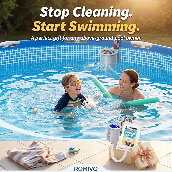 Above Ground Pool Skimmer with 10-Pack Skimmer Socks, Wall Mount Surface Skimmer for Inflatable & Metal Frame Pools, Auto Skims Leaves, Debris, Removable Basket, Works with 800+ GPH Pump