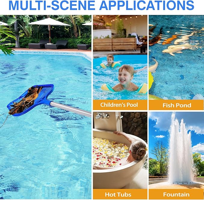 Pool Skimmer - Pool Skimmer Net with 5 Aluminum Pole Sections 64'', Skimmer Net with Fine Mesh Net for Cleaning Leaf of Swimming Pools, Spas, Hot Tubs and Fountains