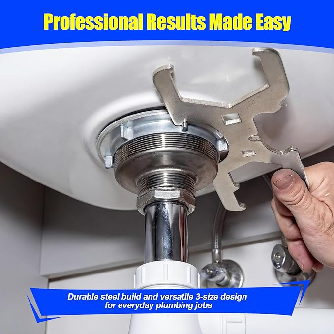 Feekoon 3 Way Sink Strainer Wrench, Basket Strainer Wrench with Sliding Handle, Multifunction Plumber's Tool Fits 1-3/4", 2", 2-1/2" Nuts for Installing and Locking Sink Nuts