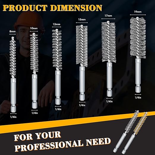 24 Pieces Bore Brush for Drill Wire Bore Brush Set Wire Cleaning Set Stainless Steel Cleaning for Power Drill Impact Driver (Stainless Steel,Brass)