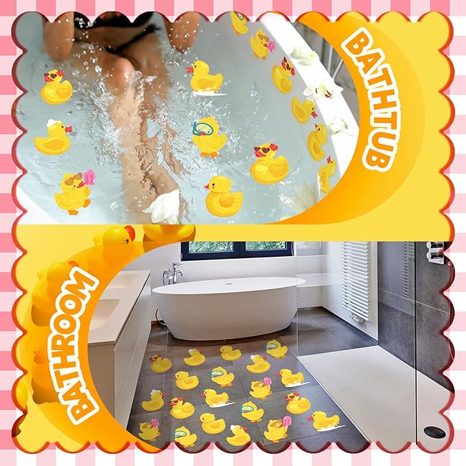 Yaomiao 24 Pcs Duck Non Slip Bathtub Stickers Shower Stickers Anti Slip Decal Threads Adhesive Appliques with Scraper Adhesive Decals for Safety Bathroom Tubs, Shower Floor, Stairs