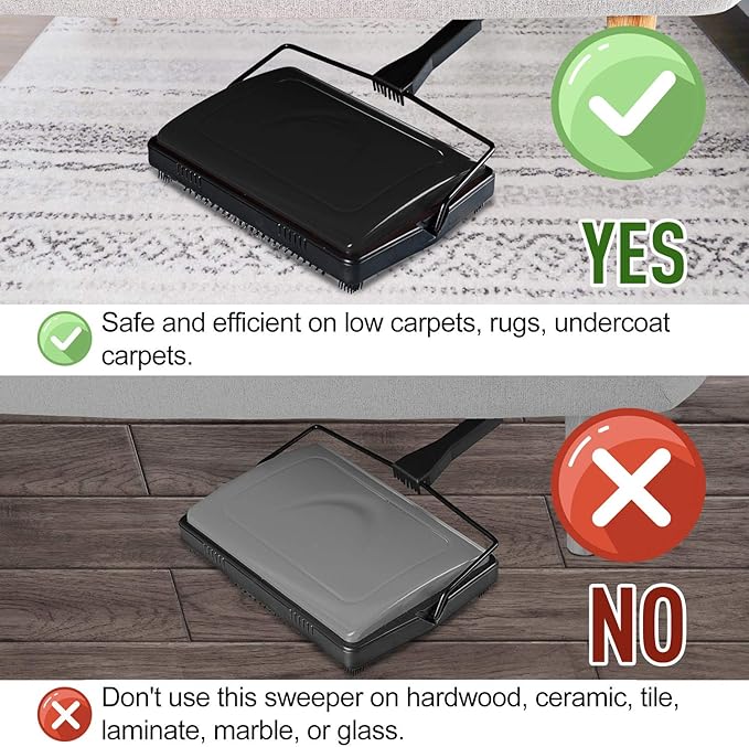 Yocada Carpet Sweeper Cleaner for Home Office Low Carpets Rugs Undercoat Carpets Pet Hair Dust Scraps Paper Small Rubbish Cleaning with a Brush Black