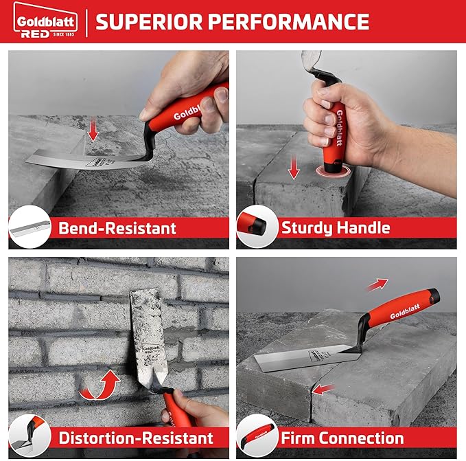 Goldblatt RED Margin Trowel, 6" x 2" Upgraded Ground Blade, Professional Masonry Tools, Heavy Duty One-Piece Forging, Durable High Carbon Steel, Soft Handle, for Spreading Mortar, Trimming Corners