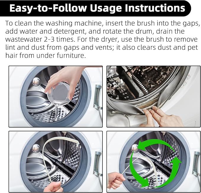 Washing Machine & Dryer Vent Cleaning Brush Kit, Lint Trap Cleaning Tool, Includes 23.6" 360° Rotating Cleaning Brush, 28" Extra Long Dryer Lint Brush, for Most Washers & Dryer Models