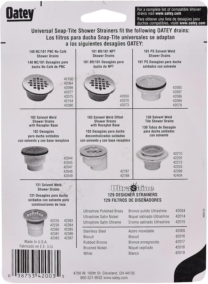Oatey 4-1/4 in. Carded White Plastic Snap-Tite Strainer
