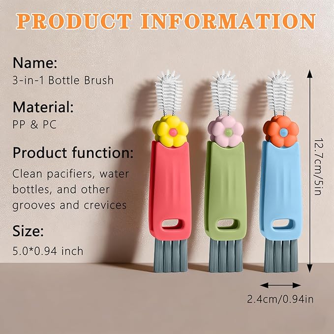 3 in 1 Cup Lid Cleaning Brush Set, Multifunctional Bottle Crevice Cleaning Brush, Portable Cup Lid Gap Cleaner, Water Bottle Cleaner Brush, Home Kitchen Cleaning Tools