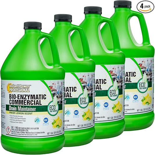 Instant Power Professional Bio-Enzymatic Commercial Drain Maintainer, Drainage Clog Remover, 1 Gallon, 4 Pack