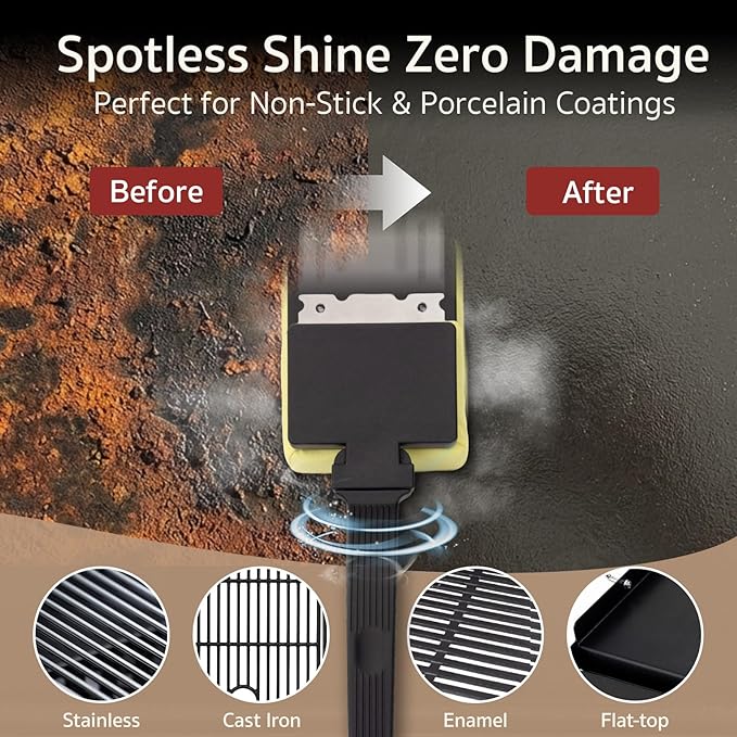 GASPRO Bristle Free Grill Brush for Outdoor Grill, BBQ Brush with Scraper, Prevents Coating Damage, Safe for Cast Iron & Stainless Steel Grill, Soft Brush Head Replaceable & Dishwasher Safe